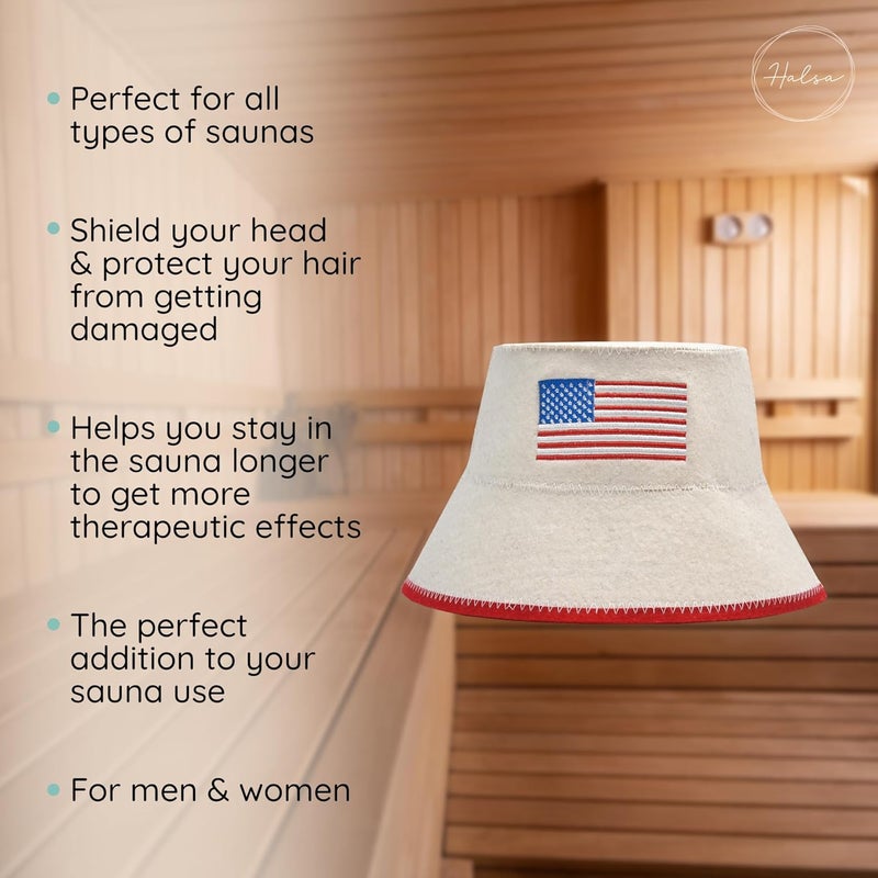 Halsa Sauna Hat, Natural Wool Sauna Cap for Men and Women, USA Flag, Eco-Friendly Insulating Headgear for Spa, Steam Room, Banya, Bathhouse - Comfortable, Breathable, Handmade - One Size Fits All - Image 4